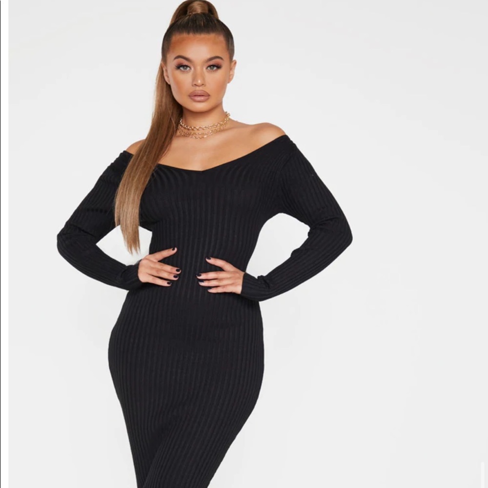 Off the Shoulder Rib Knitted Midaxi Dress